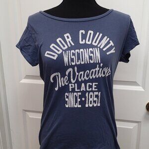 Blue 84 Door County WI Ladies Blue T-shirt Large